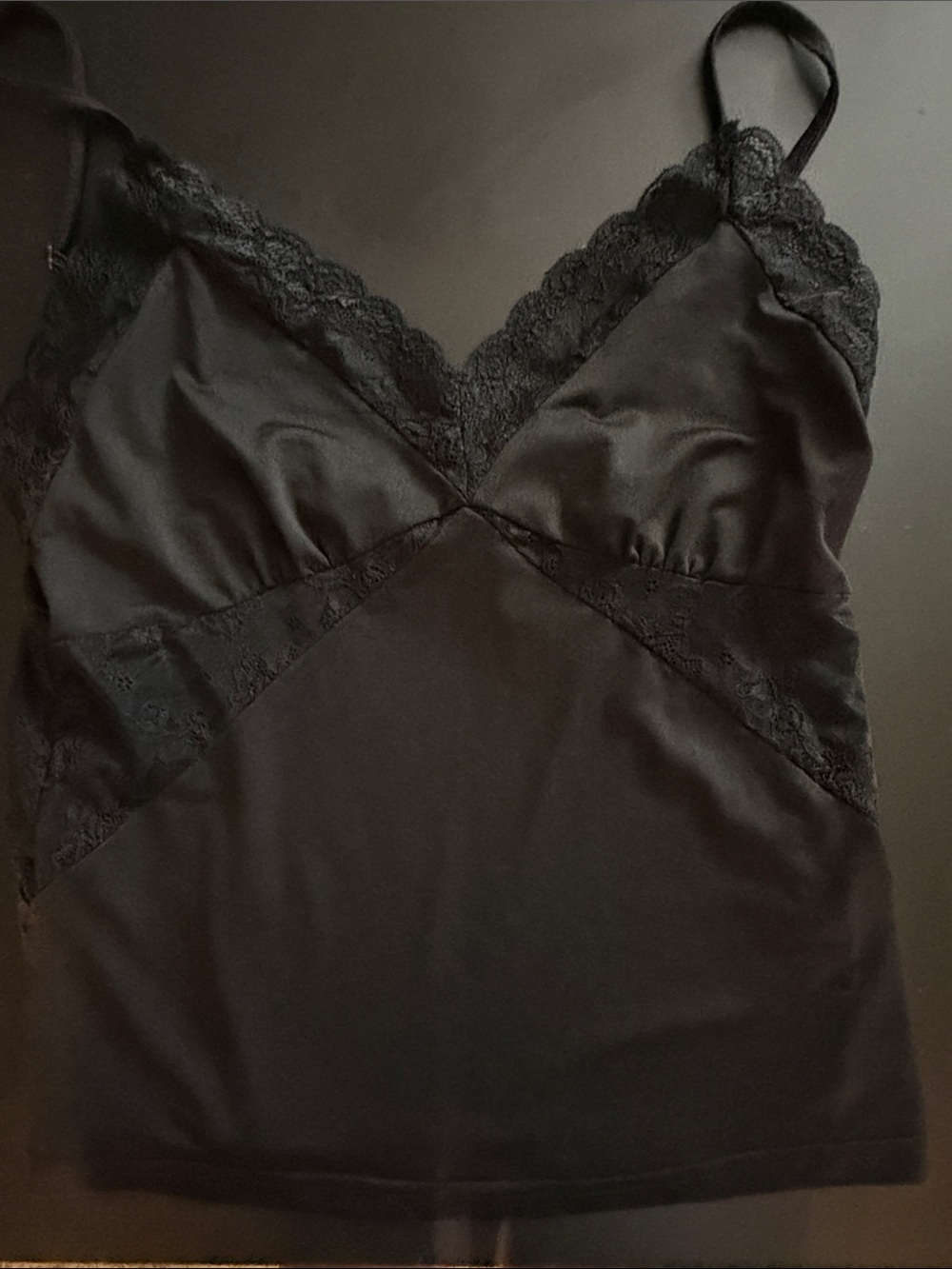 Silky Lace Trim Black spaghetti strap